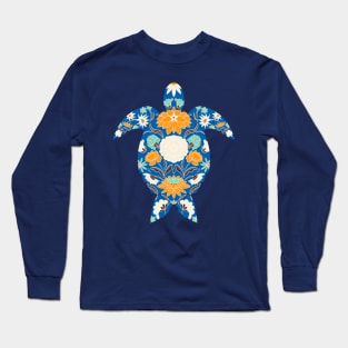 Blue and orange floral sea turtle Long Sleeve T-Shirt